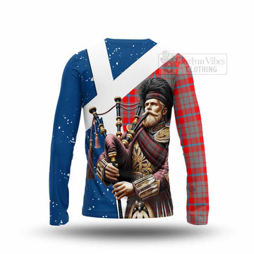 Moubray Tartan Long Sleeve T-Shirt with Family Crest Scottish Bagpiper Vibes - Tartan Vibes Clothing