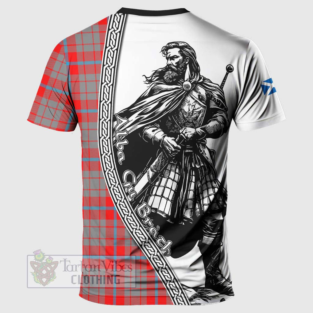 Moubray Tartan Clan Crest T-Shirt with Highlander Warrior Celtic Style - Tartan Vibes Clothing