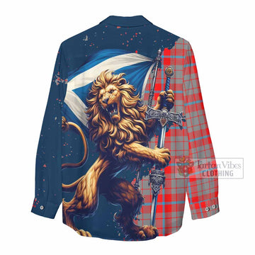 Moubray Tartan Family Crest Women's Casual Shirt with Scottish Majestic Lion - Tartan Vibes Clothing