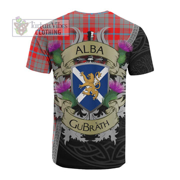 Moubray Tartan Family Crest Cotton T-shirt Lion Rampant Royal Thistle Shield Celtic Inspired