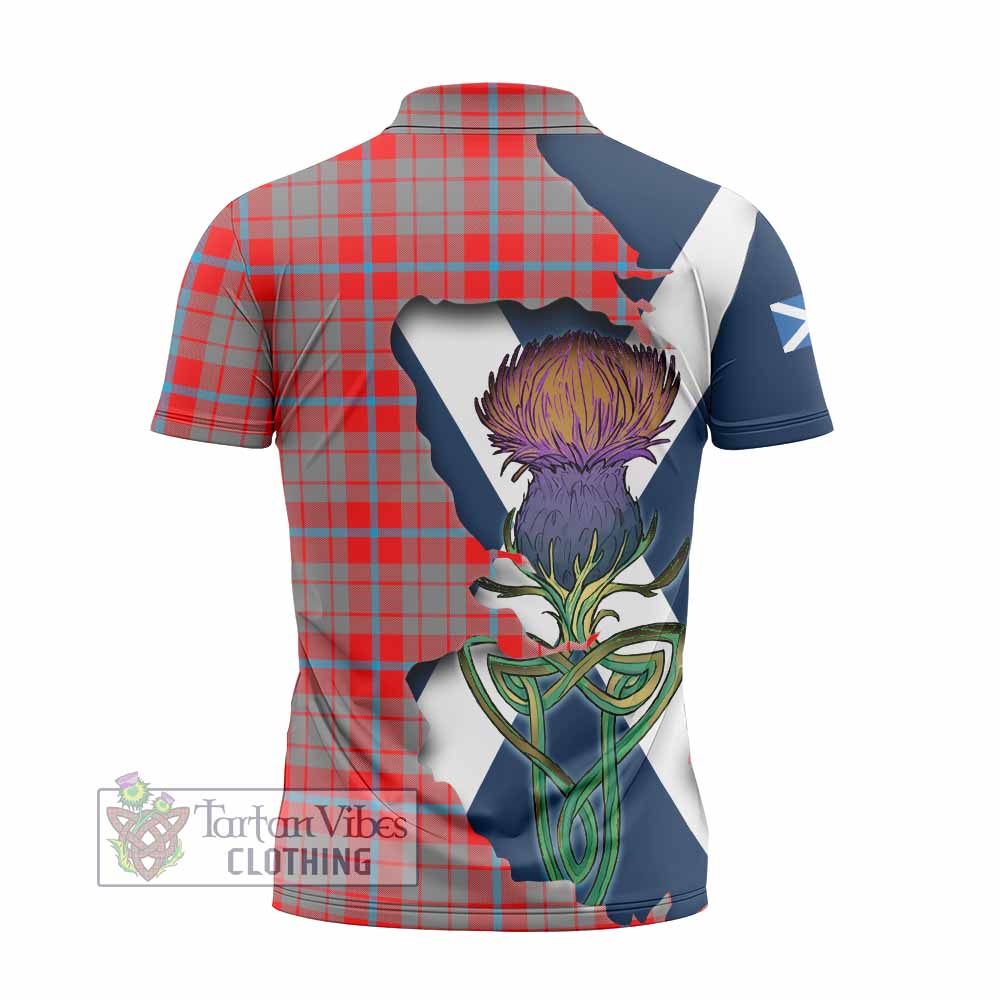 Moubray Tartan Family Crest Zipper Polo Shirt Scottish Thistle Celtic Inspired - Tartan Vibes Clothing