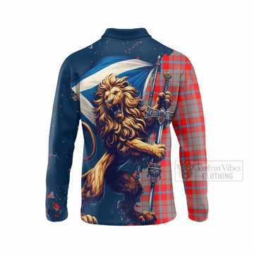 Moubray Tartan Family Crest Long Sleeve Polo Shirt with Scottish Majestic Lion - Tartan Vibes Clothing