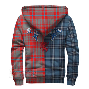 Moubray Tartan Sherpa Hoodie Happy St. Andrew's Day Half Tartan Style - Tartan Vibes Clothing