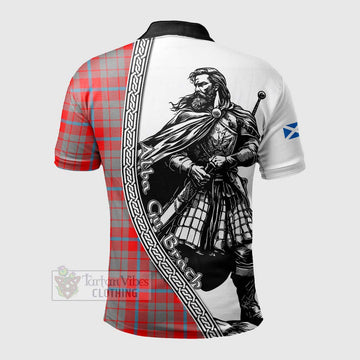Moubray Tartan Clan Crest Polo Shirt with Highlander Warrior Celtic Style - Tartan Vibes Clothing