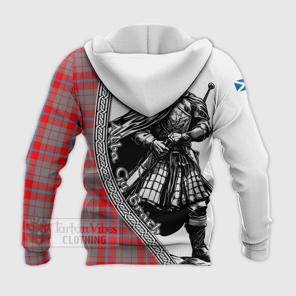Moubray Tartan Clan Crest Knitted Hoodie with Highlander Warrior Celtic Style - Tartan Vibes Clothing