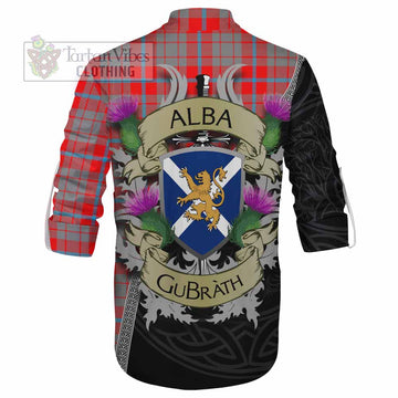 Moubray Tartan Family Crest Ghillie Kilt Shirt Lion Rampant Royal Thistle Shield Celtic Inspired - Tartan Vibes Clothing