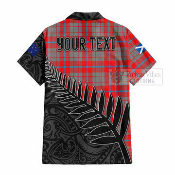 Tartan Vibes Clothing Moubray Crest Tartan Short Sleeve Button Shirt with New Zealand Silver Fern Half Style