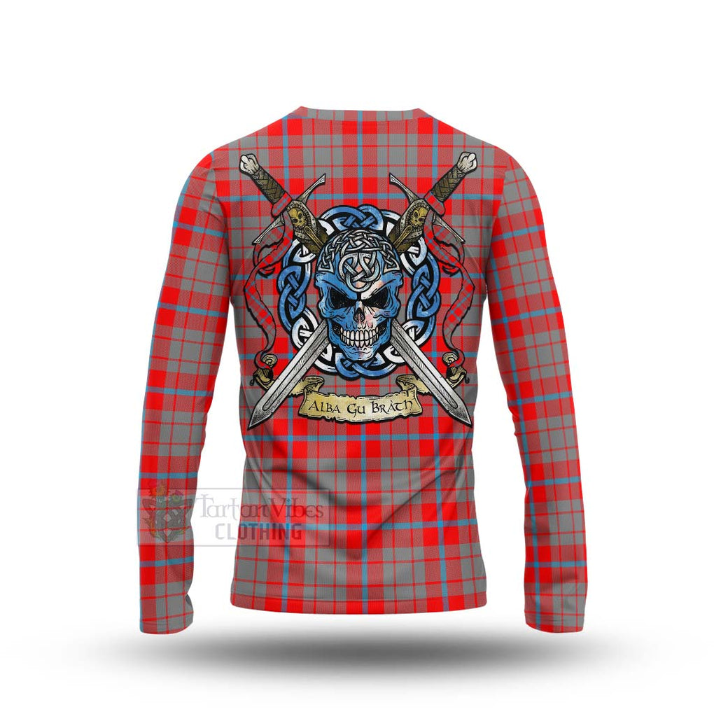 Moubray Tartan Long Sleeve T-Shirt with Family Crest Celtic Skull Style - Tartan Vibes Clothing