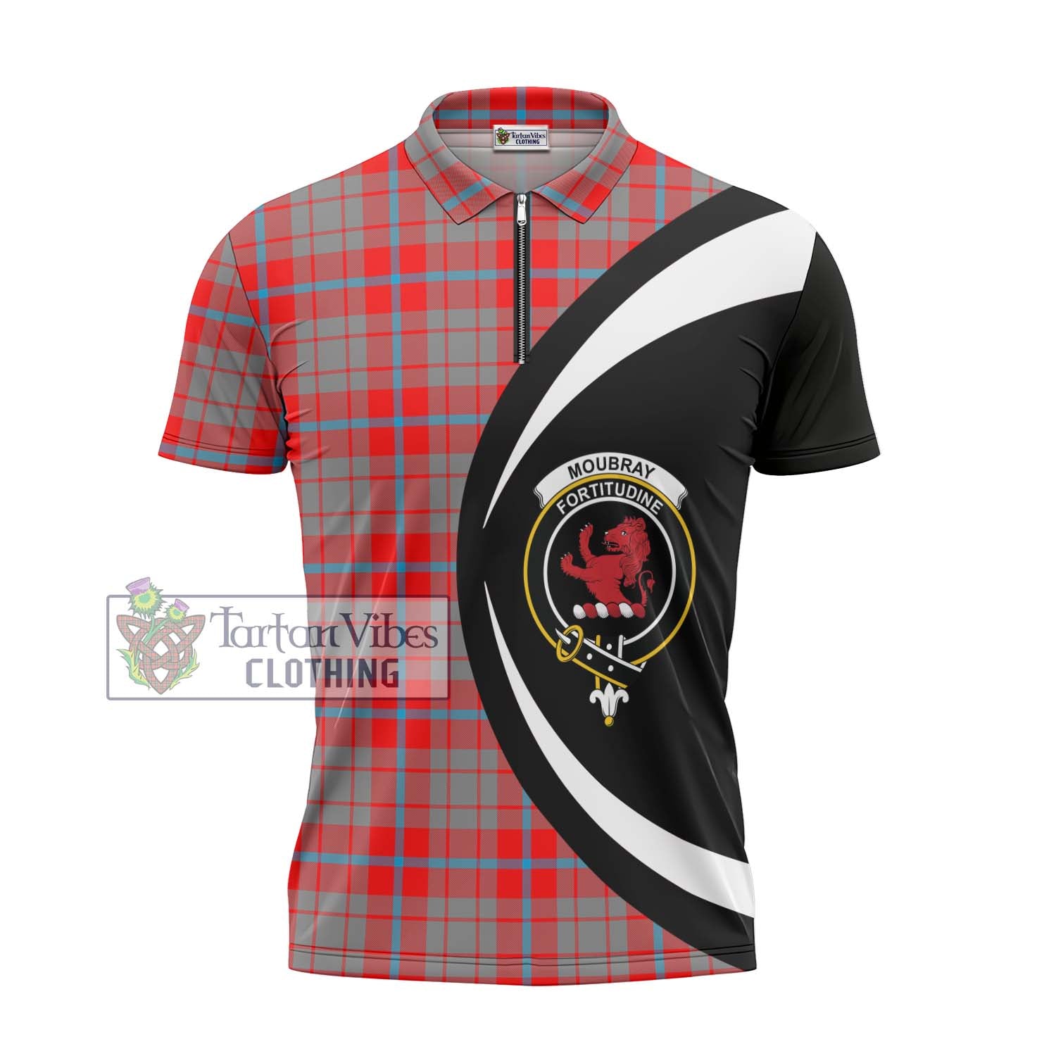 Moubray Tartan Zipper Polo Shirt with Family Crest Circle Style - Tartan Vibes Clothing