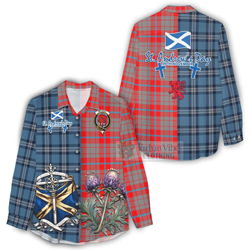 Moubray Tartan Women's Casual Shirt Happy St. Andrew's Day Half Tartan Style - Tartan Vibes Clothing