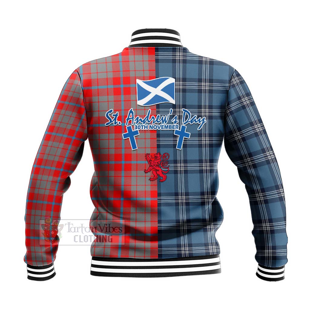 Moubray Tartan Baseball Jacket Happy St. Andrew's Day Half Tartan Style - Tartan Vibes Clothing