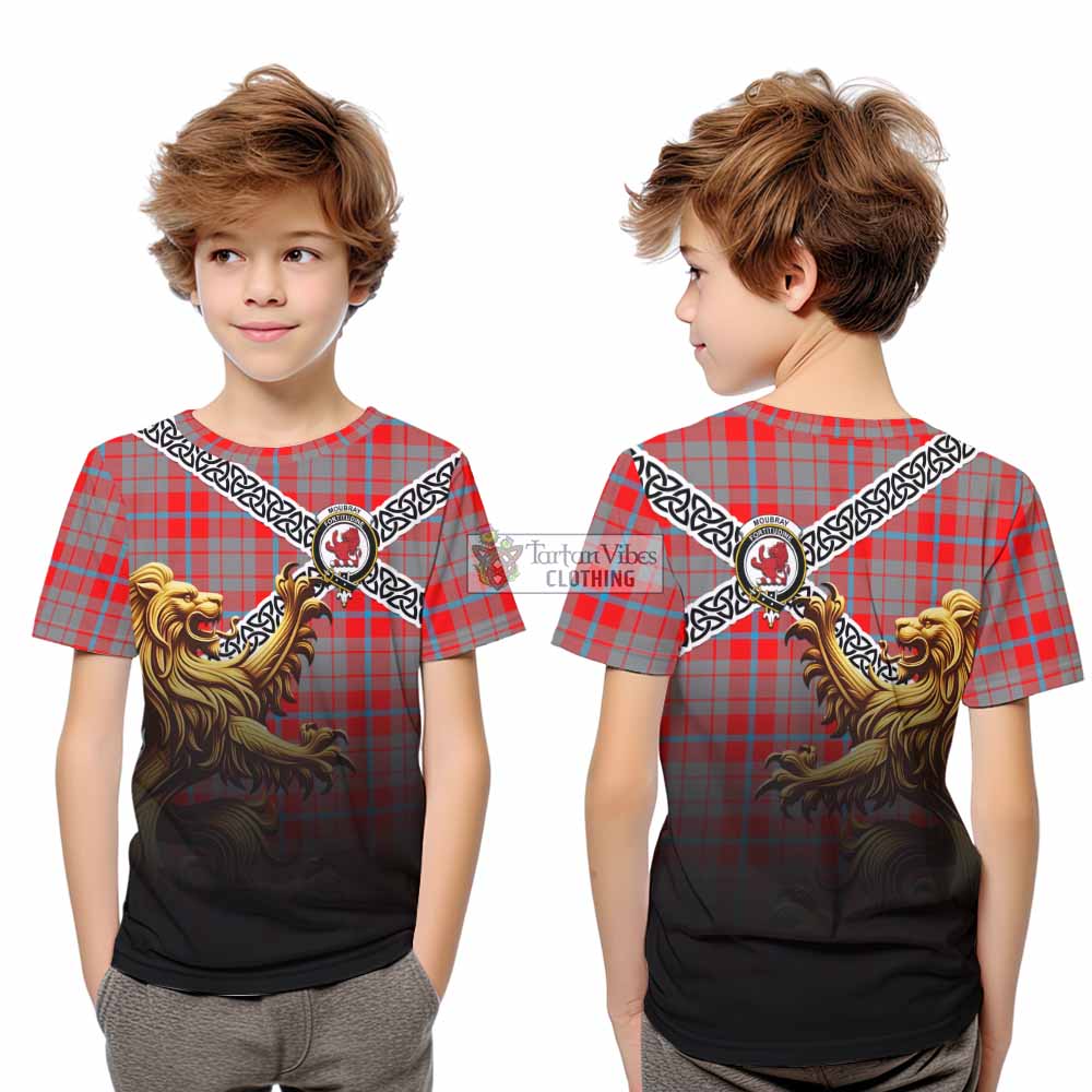 Moubray Crest Tartan Kid T-Shirt with Golden Lion Emblem Celtic Style - Tartan Vibes Clothing