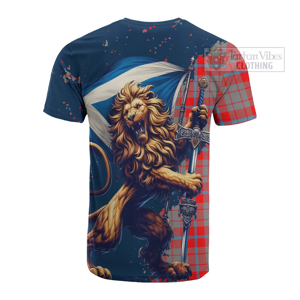 Tartan Vibes Clothing Moubray Tartan Family Crest Cotton T-shirt with Scottish Majestic Lion