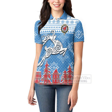 Moubray Clan Christmas Women's Polo Shirt Celtic Reindeer Style - Tartan Vibes Clothing