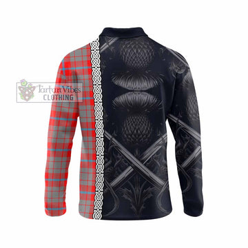 Moubray Tartan Long Sleeve Polo Shirt with Family Crest Cross Sword Thistle Celtic Vibes - Tartan Vibes Clothing