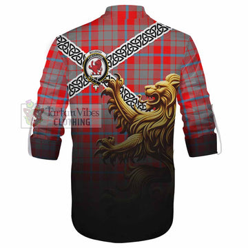 Moubray Crest Tartan Ghillie Kilt Shirt with Golden Lion Emblem Celtic Style - Tartan Vibes Clothing