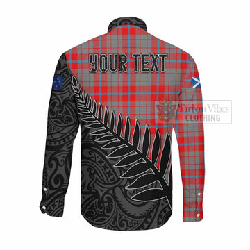 Tartan Vibes Clothing Moubray Crest Tartan Long Sleeve Button Shirt with New Zealand Silver Fern Half Style