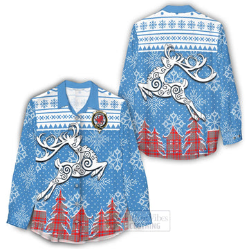 Moubray Clan Christmas Women's Casual Shirt Celtic Reindeer Style - Tartan Vibes Clothing