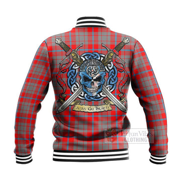 Moubray Tartan Baseball Jacket with Family Crest Celtic Skull Style - Tartan Vibes Clothing