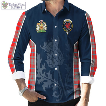 Moubray Tartan Long Sleeve Button Up Shirt with Family Crest and Scottish Thistle Vibes Sport Style - Tartan Vibes Clothing