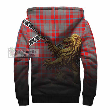 Tartan Vibes Clothing Moubray Crest Tartan Sherpa Hoodie with Golden Lion Emblem Celtic Style