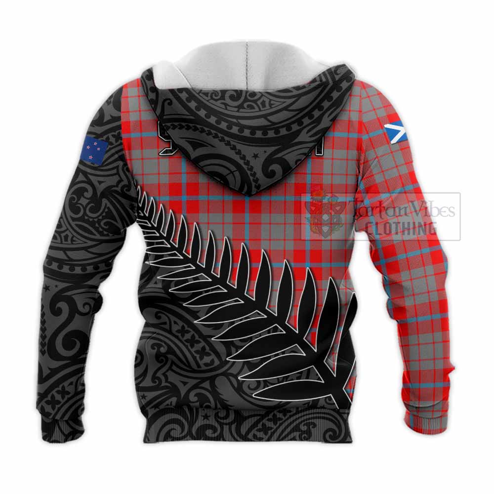 Tartan Vibes Clothing Moubray Crest Tartan Knitted Hoodie with New Zealand Silver Fern Half Style