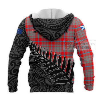 Tartan Vibes Clothing Moubray Crest Tartan Knitted Hoodie with New Zealand Silver Fern Half Style
