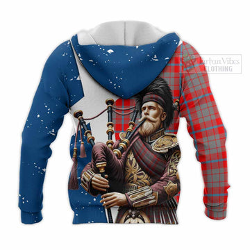 Moubray Tartan Knitted Hoodie with Family Crest Scottish Bagpiper Vibes - Tartan Vibes Clothing