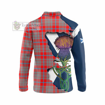 Tartan Vibes Clothing Moubray Tartan Family Crest Long Sleeve Polo Shirt Scottish Thistle Celtic Inspired