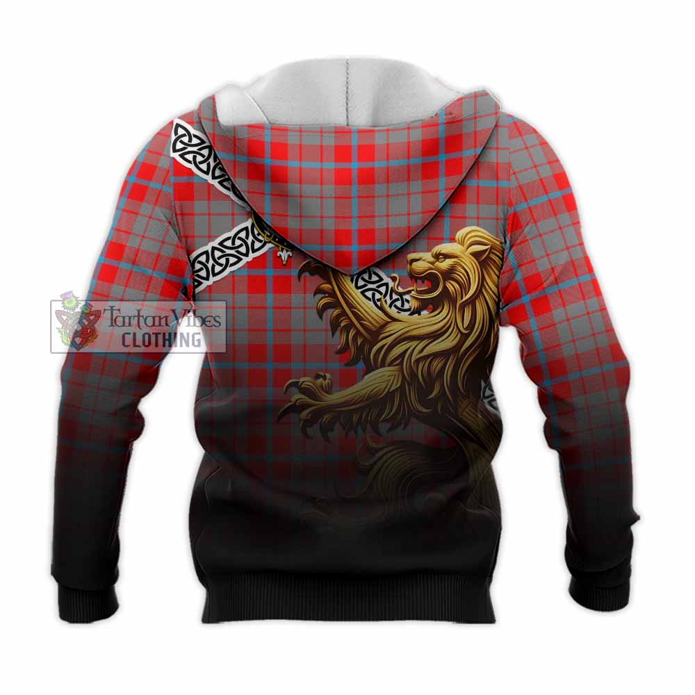 Moubray Crest Tartan Knitted Hoodie with Golden Lion Emblem Celtic Style - Tartan Vibes Clothing