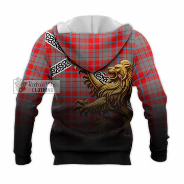 Tartan Vibes Clothing Moubray Crest Tartan Knitted Hoodie with Golden Lion Emblem Celtic Style