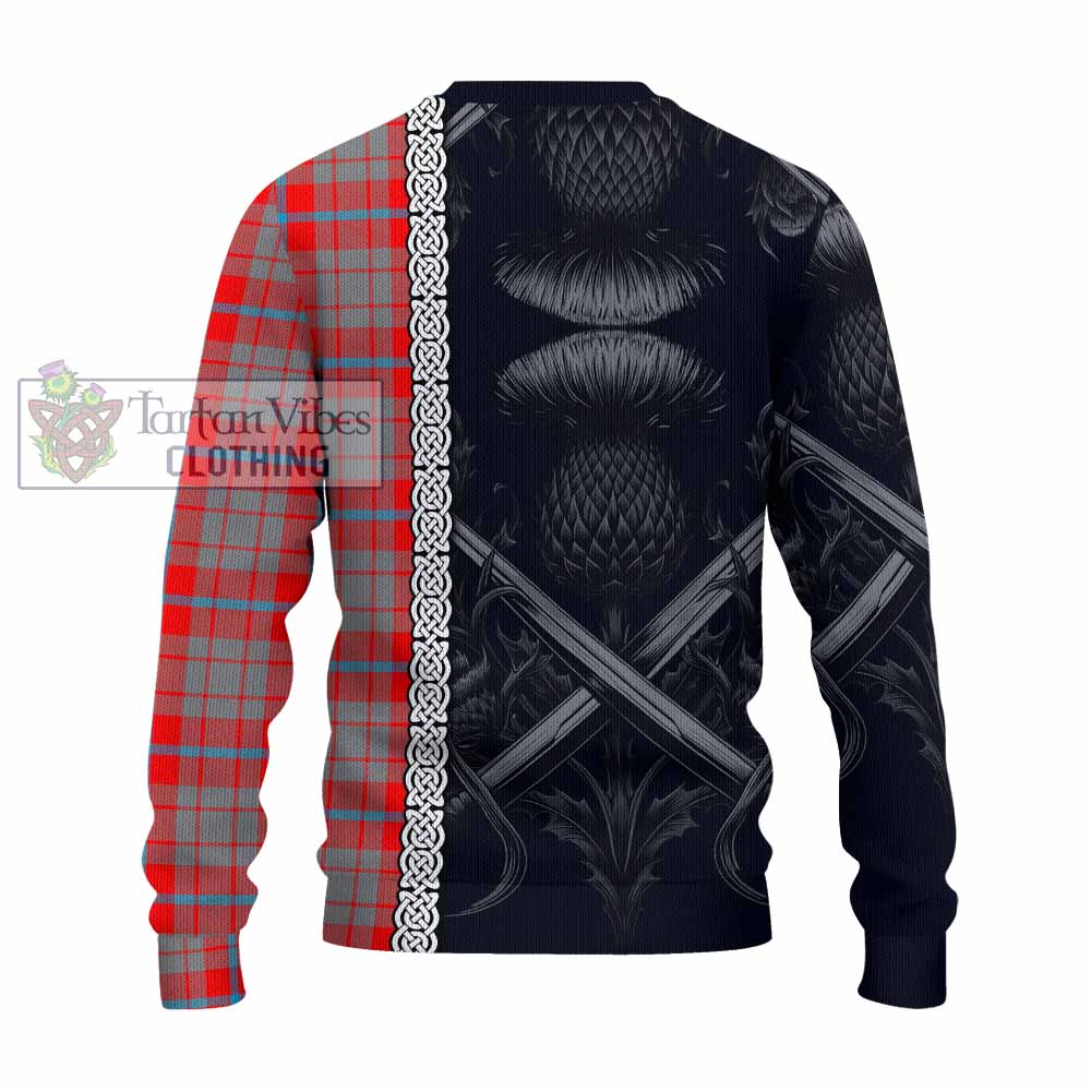 Moubray Tartan Knitted Sweater with Family Crest Cross Sword Thistle Celtic Vibes - Tartan Vibes Clothing