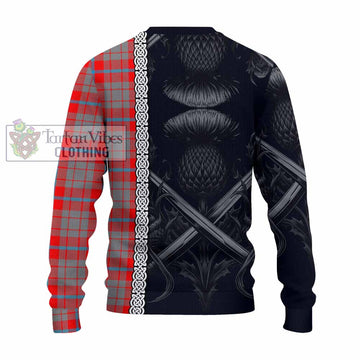 Moubray Tartan Knitted Sweater with Family Crest Cross Sword Thistle Celtic Vibes - Tartan Vibes Clothing