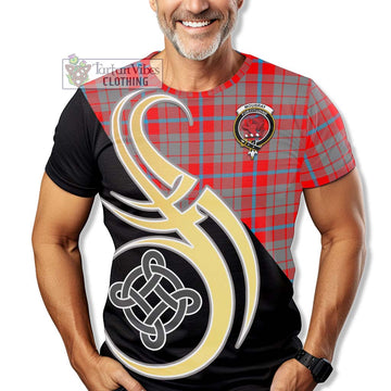 Moubray Tartan T-Shirt with Family Crest and Celtic Symbol Style - Tartan Vibes Clothing