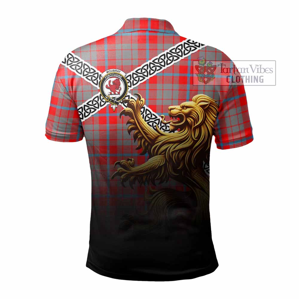 Moubray Crest Tartan Polo Shirt with Golden Lion Emblem Celtic Style - Tartan Vibes Clothing