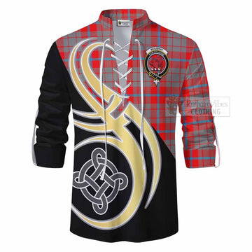 Moubray Tartan Ghillie Kilt Shirt with Family Crest and Celtic Symbol Style - Tartan Vibes Clothing