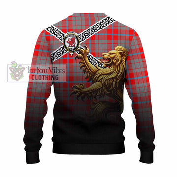 Moubray Crest Tartan Knitted Sweater with Golden Lion Emblem Celtic Style - Tartan Vibes Clothing