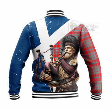 Moubray Tartan Baseball Jacket with Family Crest Scottish Bagpiper Vibes - Tartan Vibes Clothing