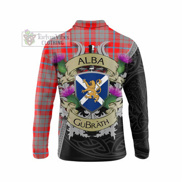 Moubray Tartan Family Crest Long Sleeve Polo Shirt Lion Rampant Royal Thistle Shield Celtic Inspired - Tartan Vibes Clothing