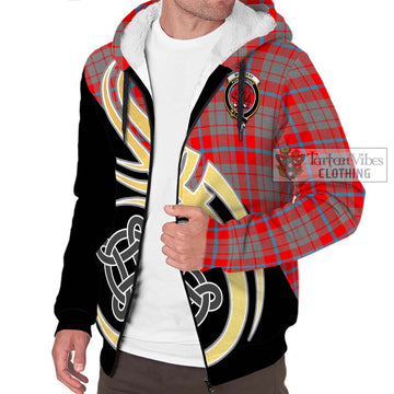 Moubray Tartan Sherpa Hoodie with Family Crest and Celtic Symbol Style - Tartan Vibes Clothing