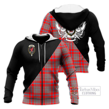 Moubray Tartan Knitted Hoodie with Family Crest and Military Logo Style Unisex Knitted Zip Hoodie - Tartan Vibes Clothing