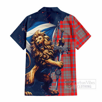 Moubray Tartan Family Crest Hawaiian Shirt with Scottish Majestic Lion - Tartan Vibes Clothing