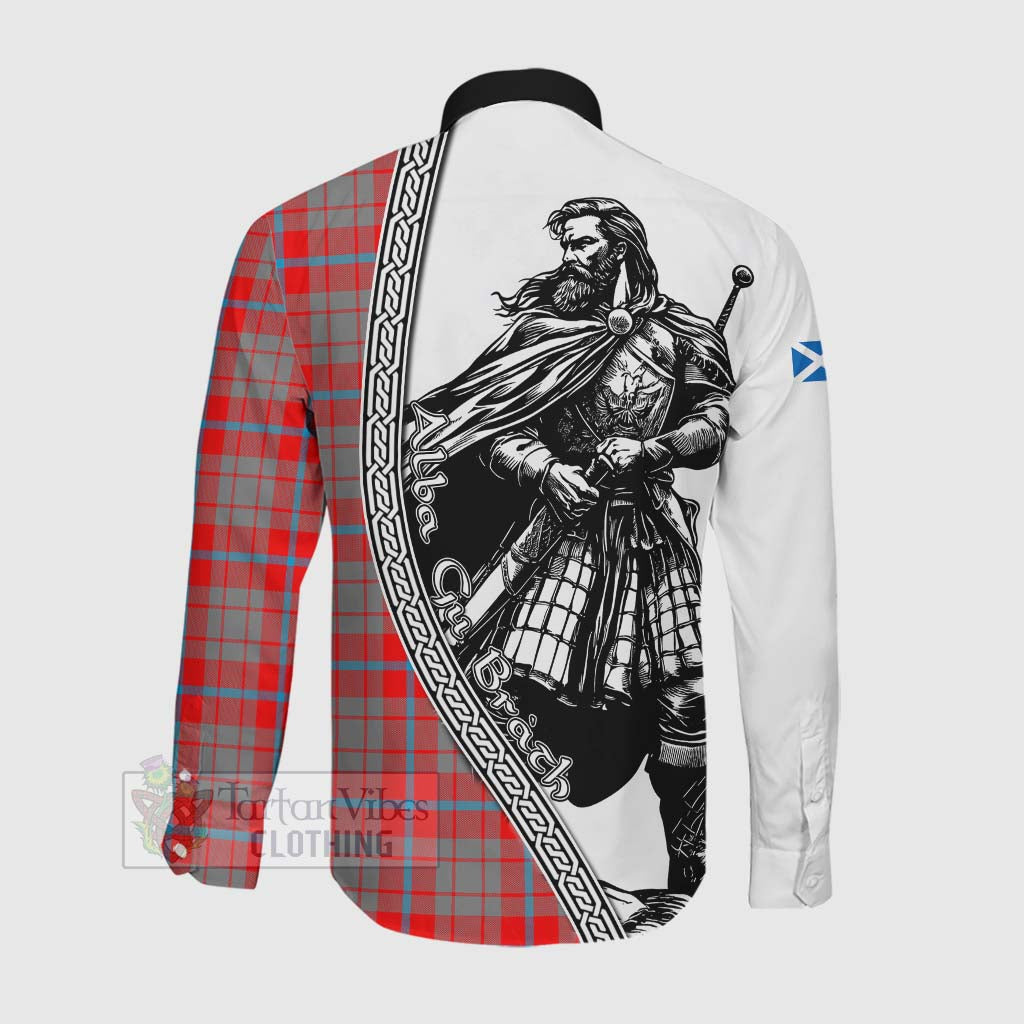 Moubray Tartan Clan Crest Long Sleeve Button Shirt with Highlander Warrior Celtic Style Men's Shirt - Tartan Vibes Clothing
