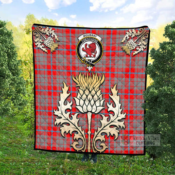 Tartan Vibes Clothing Moubray Tartan Quilt with Family Crest and Golden Thistle Style
