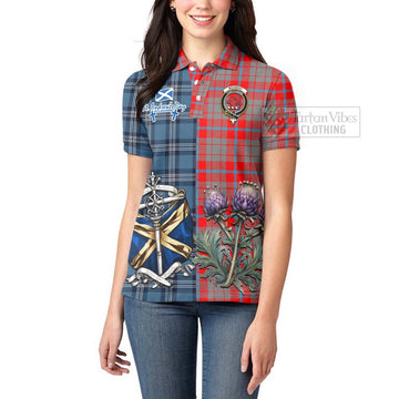 Moubray Tartan Women's Polo Shirt Happy St. Andrew's Day Half Tartan Style - Tartan Vibes Clothing