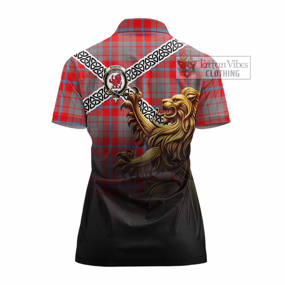 Moubray Crest Tartan Women's Polo Shirt with Golden Lion Emblem Celtic Style - Tartan Vibes Clothing