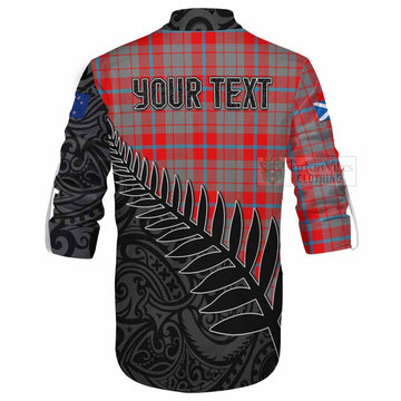 Tartan Vibes Clothing Moubray Crest Tartan Ghillie Kilt Shirt with New Zealand Silver Fern Half Style