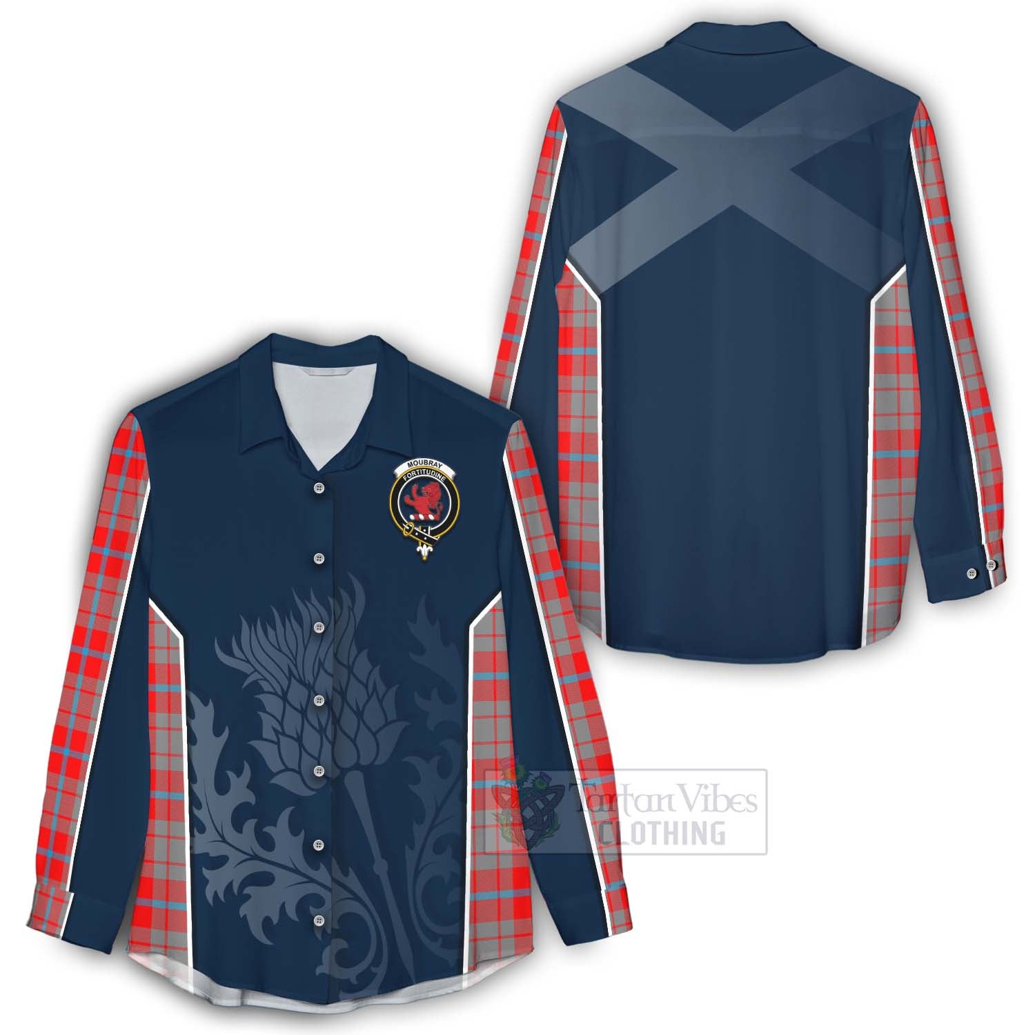 Tartan Vibes Clothing Moubray Tartan Women's Casual Shirt with Family Crest and Scottish Thistle Vibes Sport Style