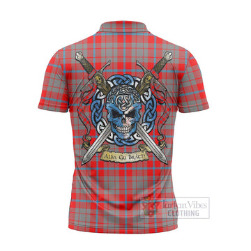 Moubray Tartan Zipper Polo Shirt with Family Crest Celtic Skull Style - Tartan Vibes Clothing