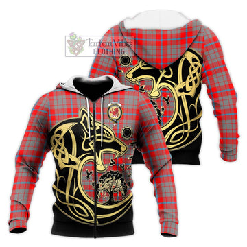 Moubray Tartan Knitted Hoodie with Family Crest Celtic Wolf Style Unisex Knitted Zip Hoodie - Tartan Vibes Clothing